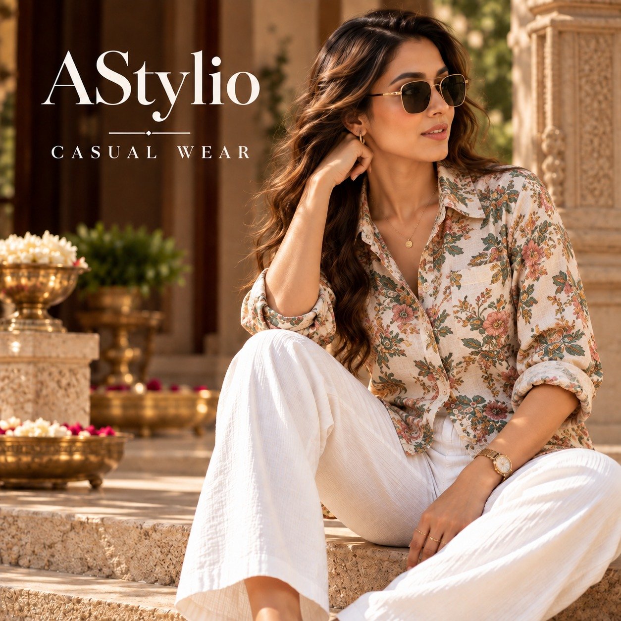 Casual Wear — relaxed floral shirt and trousers