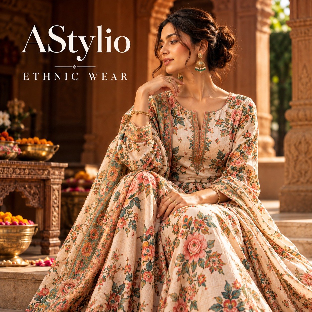 Ethnic Wear — embroidered anarkali ensemble